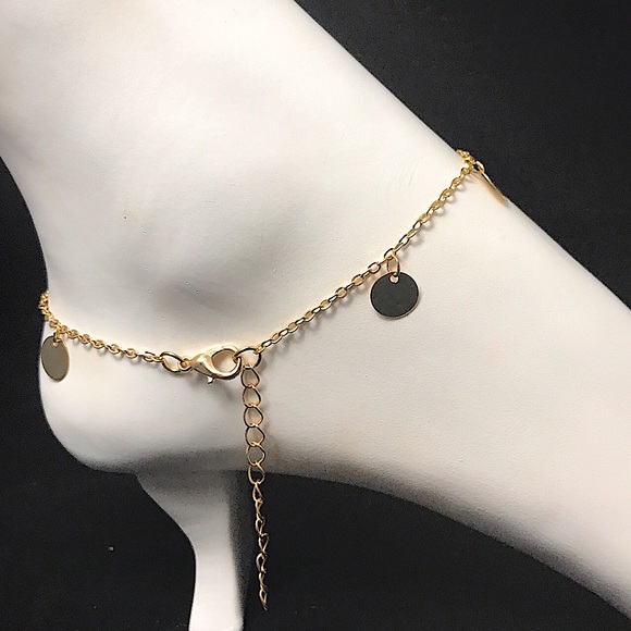 Gold plated circle charms ankle bracelet. - Picture 4 of 4